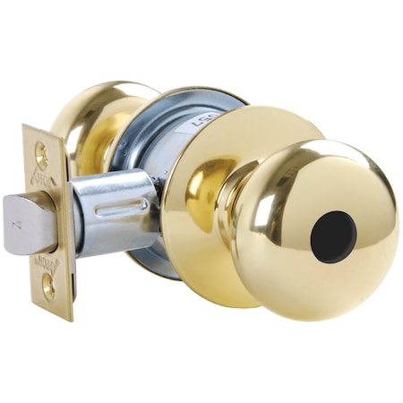 Grade 2 Turn-Pushbutton Entrance Cylindrical Lock, Tudor Knob, Conventional Less Cylinder, Bright Br